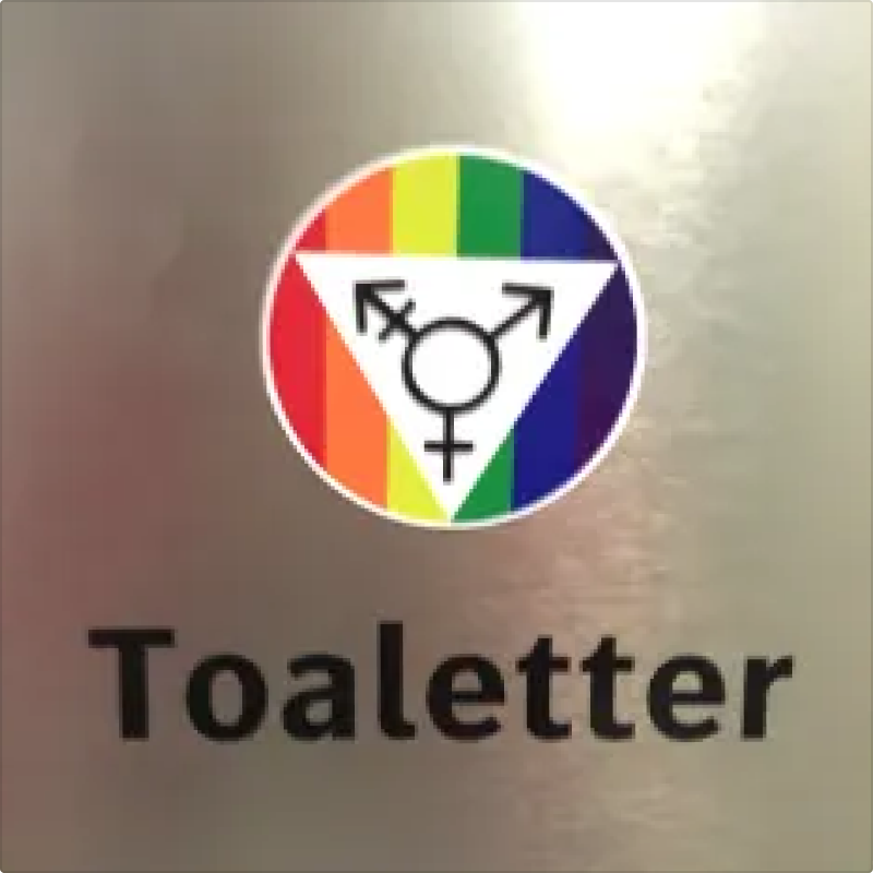 A sign saying "toilets" and carries an all-gender pictogram.